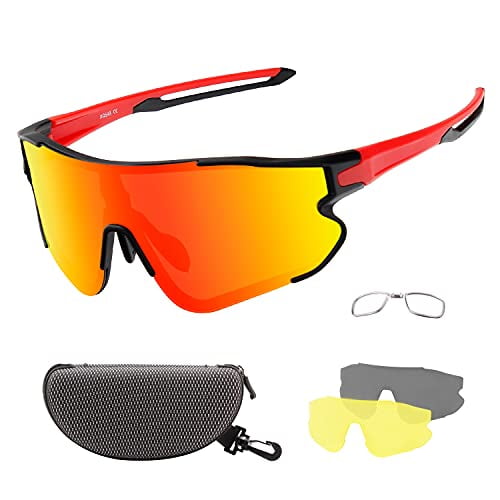 OULAIQI Polarized Sports Sunglasses Cycling Sunglasses for Men Women with 1 or 3 Interchangeable Lenses Baseball Glasses 